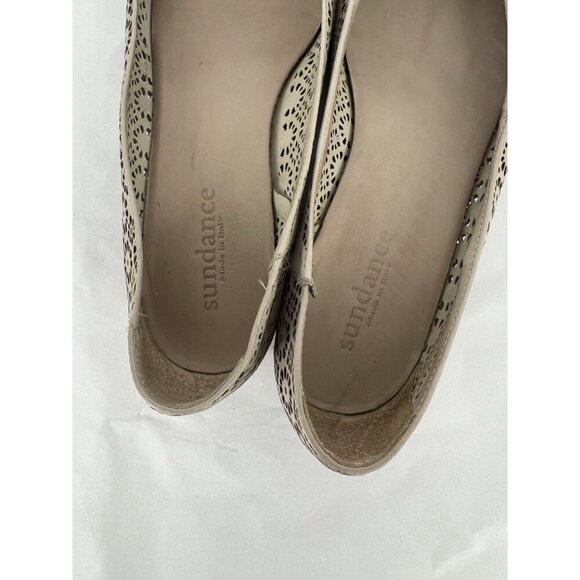 Sundance Catalog Dahlia Cutout Laser Design Floral Flats Ivory Boho Size 38 US 8 - Picture 7 of 16